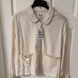 Kensie Women’s Off-White Button Up Utility Jacket Linen Blend Size XL NEW